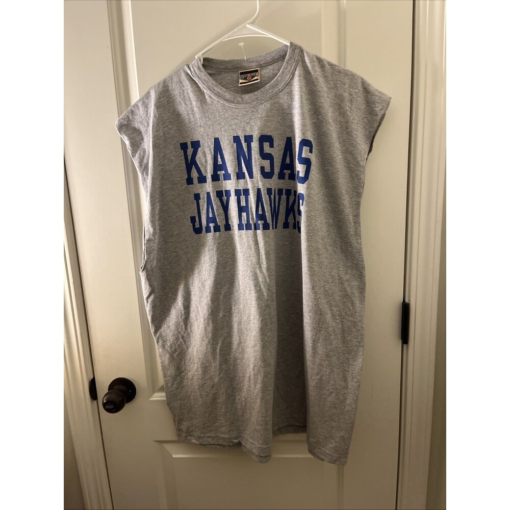 Kansas Jayhawks Men's Basketball Sleeveless T-Shirt Tank Top Gray Size XL